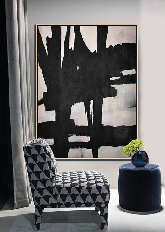 Extra Large Painting,Hand-Painted Black And White Minimal Painting On Canvas,Xl Large Canvas Art